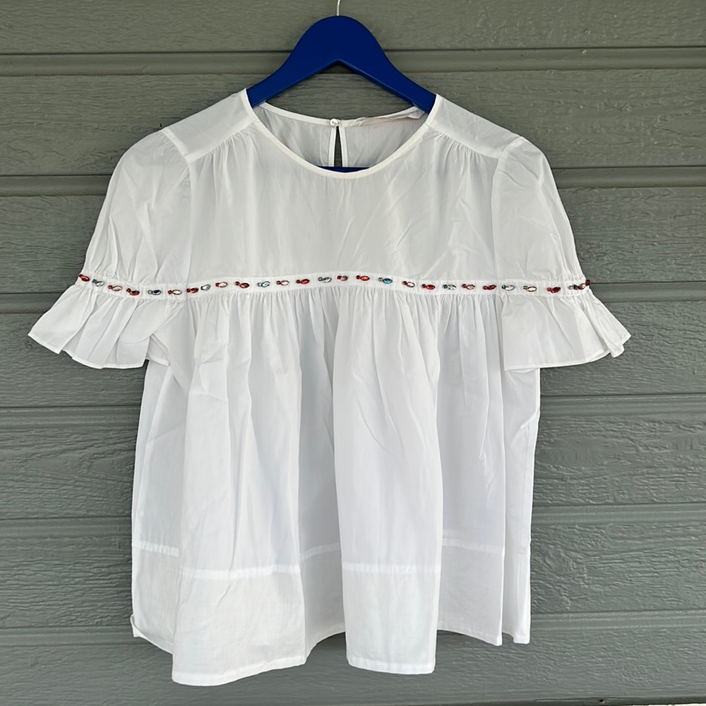 Zara popeline top with colorful beads